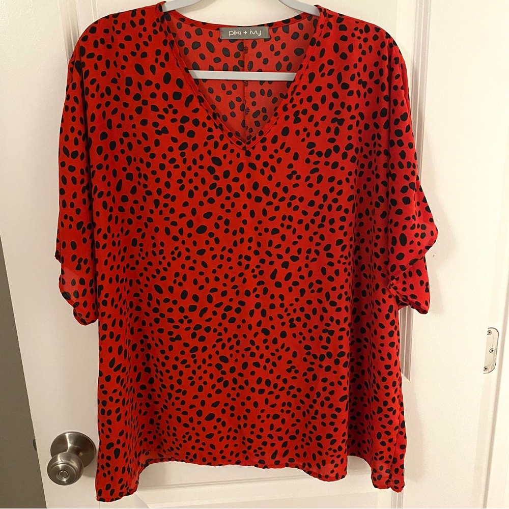 Red and Black Polka Dot Women’s Blouse